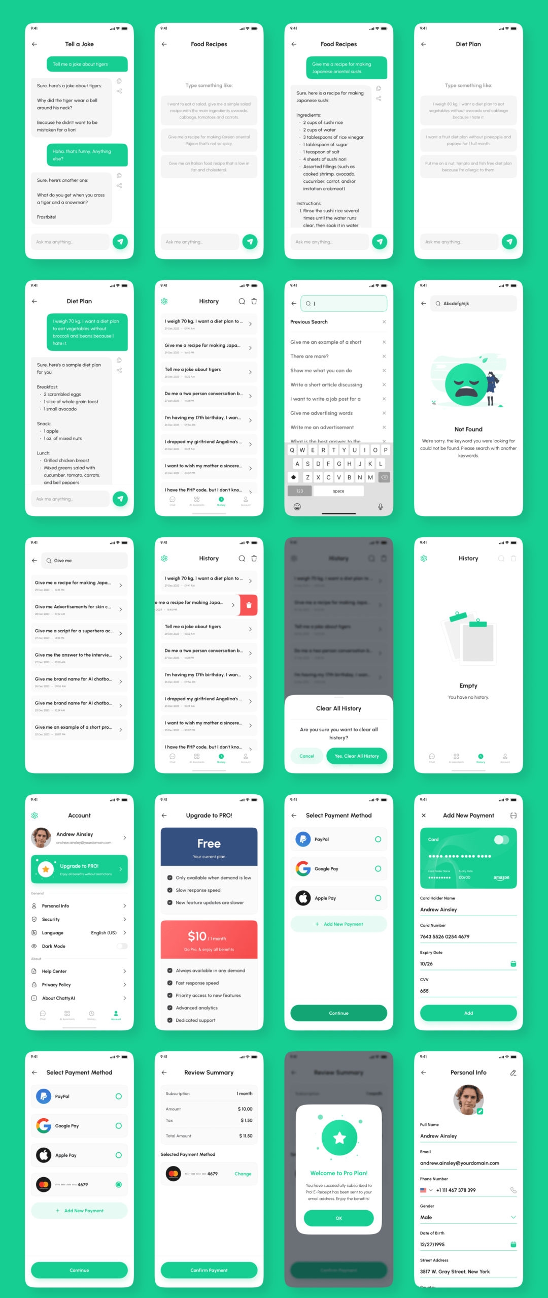 215+屏高级AI智能聊天机器人应用程序APP界面设计Figma模板素材 ChattyAI - AI Chatbot App UI Kit_img_3