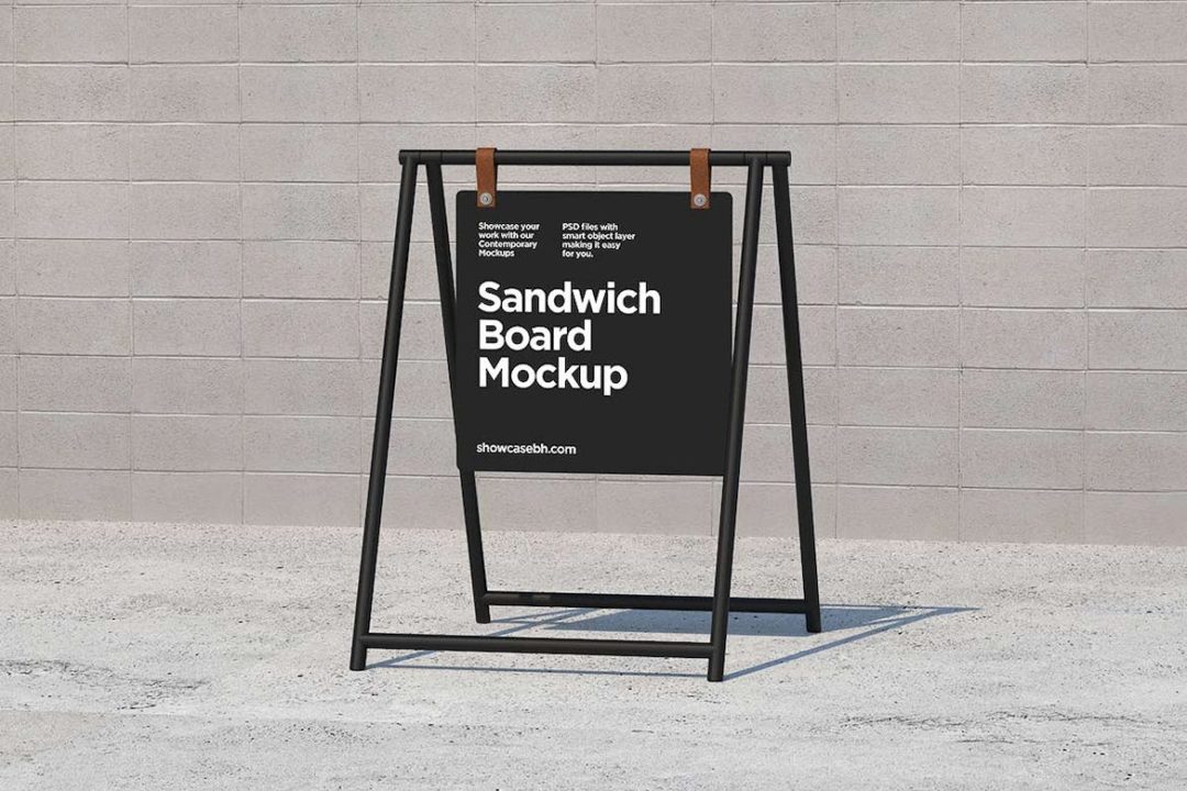 5款时尚城市街头导视牌标牌设计展示贴图PSD样机模板素材 Sandwich Board Signs Mockups Kit_img_3