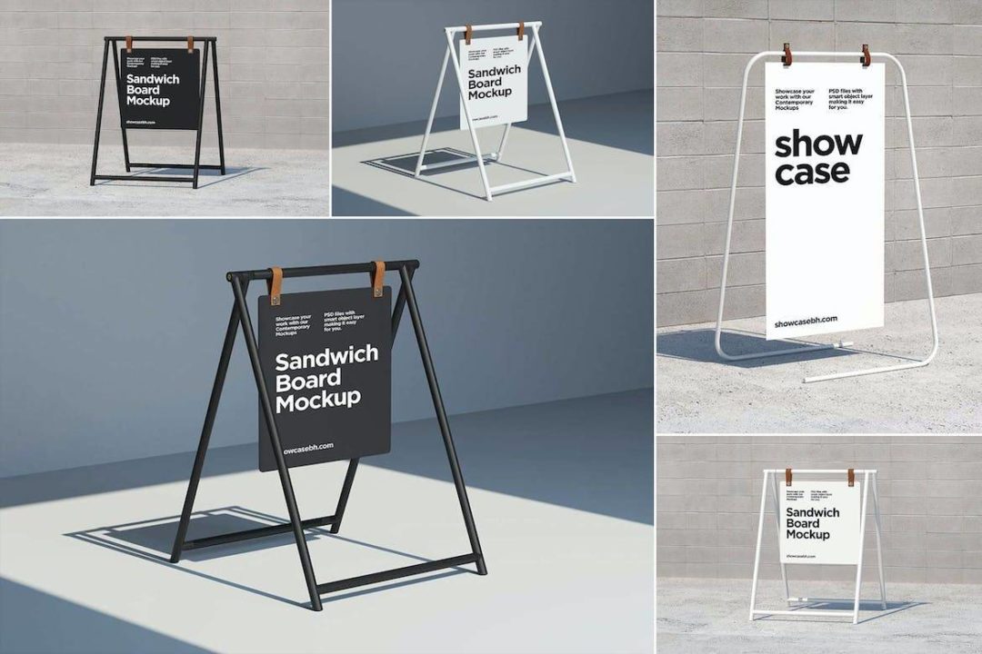 5款时尚城市街头导视牌标牌设计展示贴图PSD样机模板素材 Sandwich Board Signs Mockups Kit_img_3