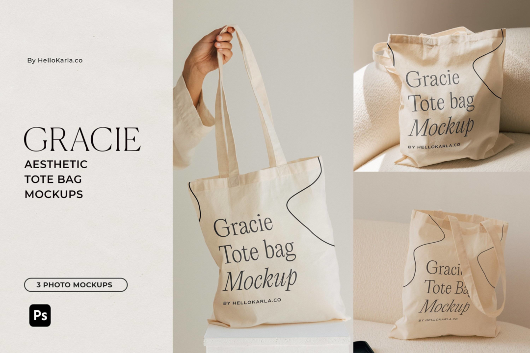 时尚单肩帆布包手提袋印花图案设计展示效果图PSD样机模板 Aesthetic Tote Bag Mockups - Gracie_img_3