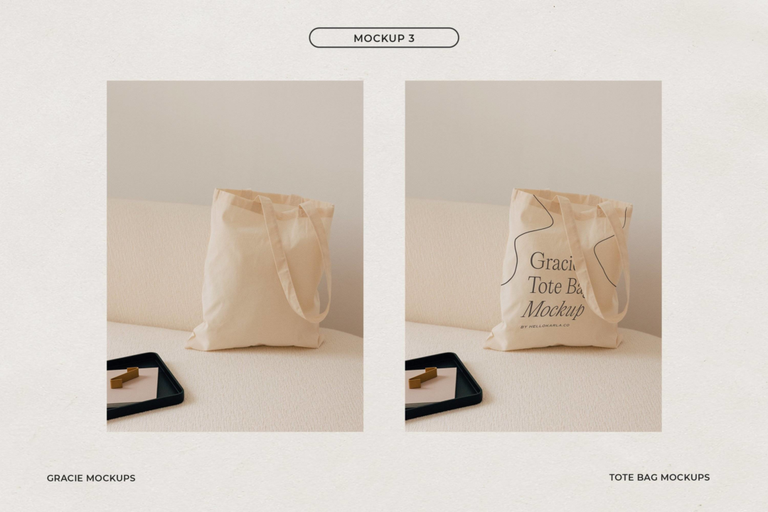 时尚单肩帆布包手提袋印花图案设计展示效果图PSD样机模板 Aesthetic Tote Bag Mockups - Gracie_img_3