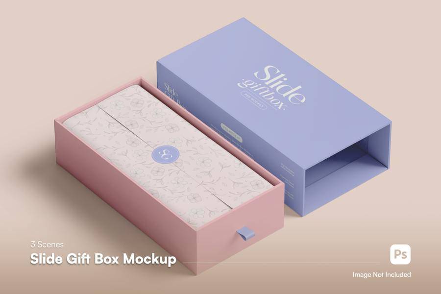 逼真抽拉式礼品礼物包装纸盒设计展示效果图PSD样机模板 Gift Box Mockup_img_3