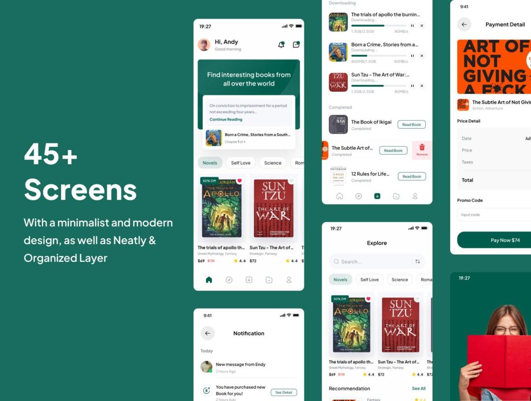 45+屏高级书店小说在线阅读APP界面设计Figma模板套件 Grambook - Book Store Apps UI Kits_img_3