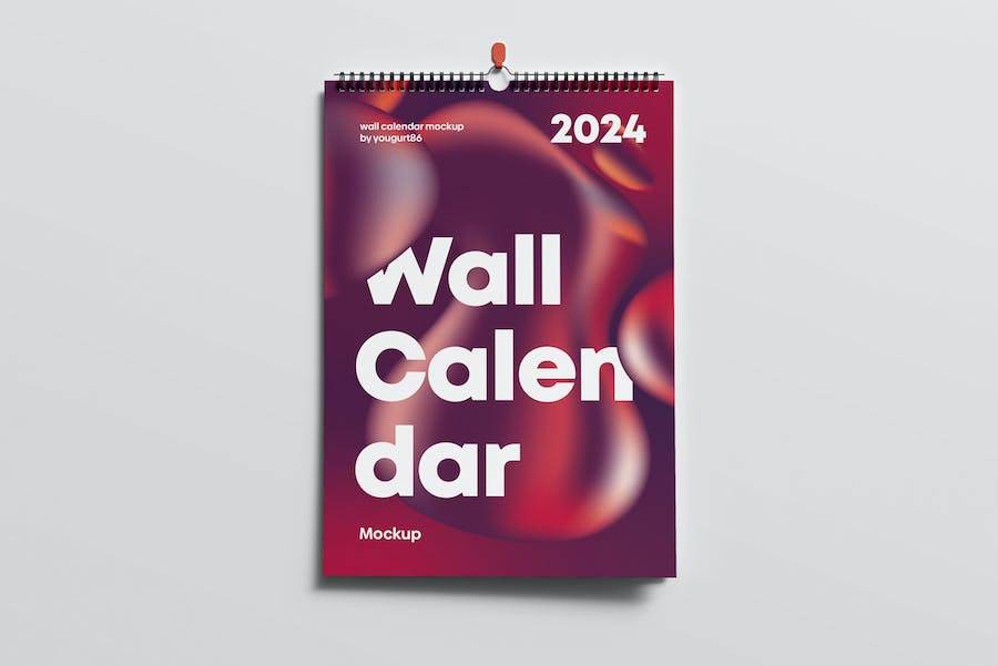 6款逼真螺旋铁圈日历挂历设计展示效果图PSD样机模板 Wall Calendar Mock-up_img_3