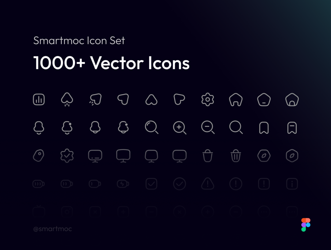 1000+款极简网站APP界面设计矢量线稿图标Icons素材Figma格式 Smartmoc Icon Set | 1,000+ Icons_img_3