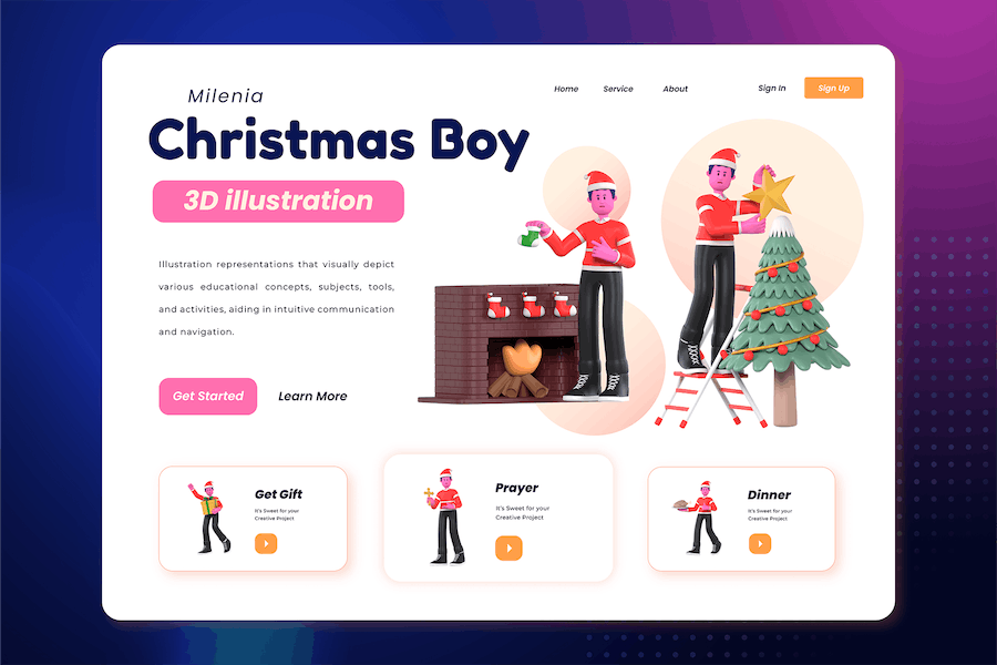 30款卡通创意圣诞节主题男孩插图3D立体图标Icons设计素材包 Christmas Boy 3D Illustration_img_3