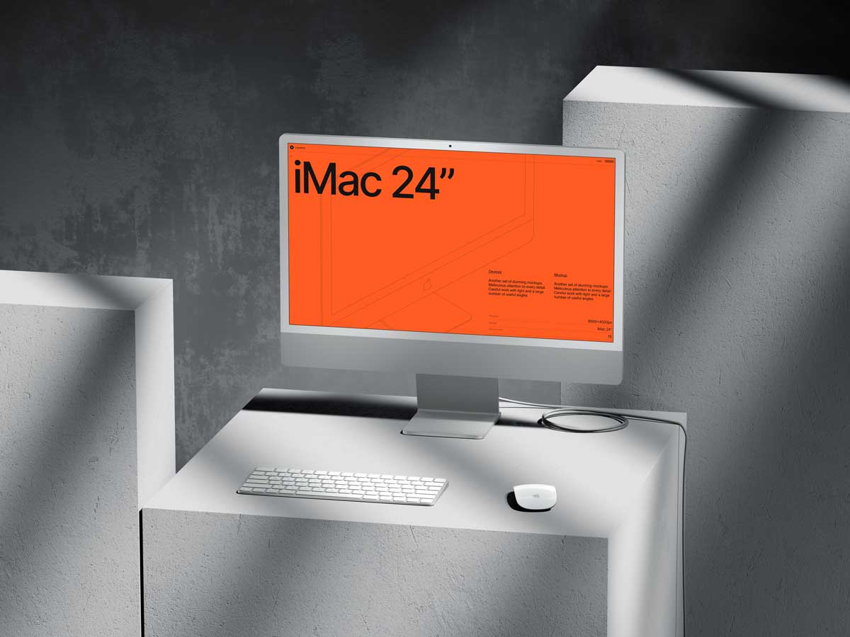 16款工业风混凝土背景苹果iMac 24寸一体机电脑屏幕演示PSD样机模板 G-Mockups: iMac 24 Inch_img_2