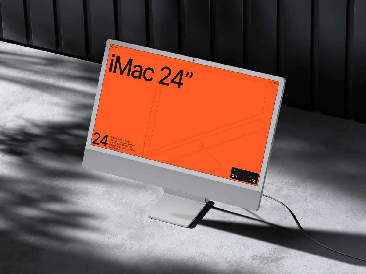 16款工业风混凝土背景苹果iMac 24寸一体机电脑屏幕演示PSD样机模板 G-Mockups: iMac 24 Inch_img_2