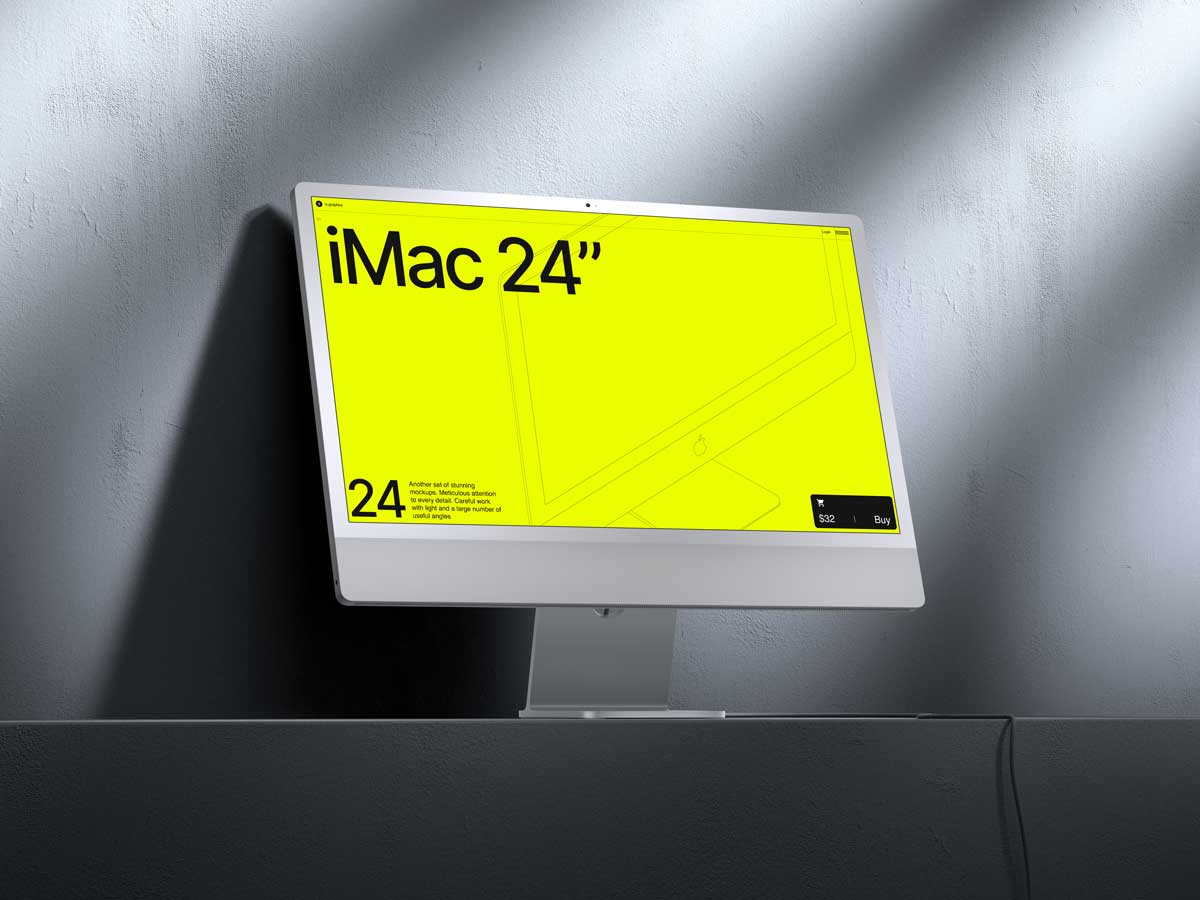 16款工业风混凝土背景苹果iMac 24寸一体机电脑屏幕演示PSD样机模板 G-Mockups: iMac 24 Inch_img_2