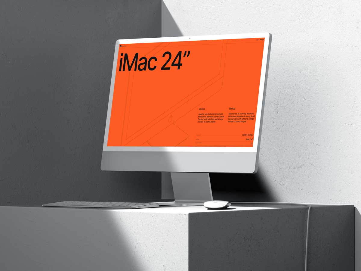 16款工业风混凝土背景苹果iMac 24寸一体机电脑屏幕演示PSD样机模板 G-Mockups: iMac 24 Inch_img_2