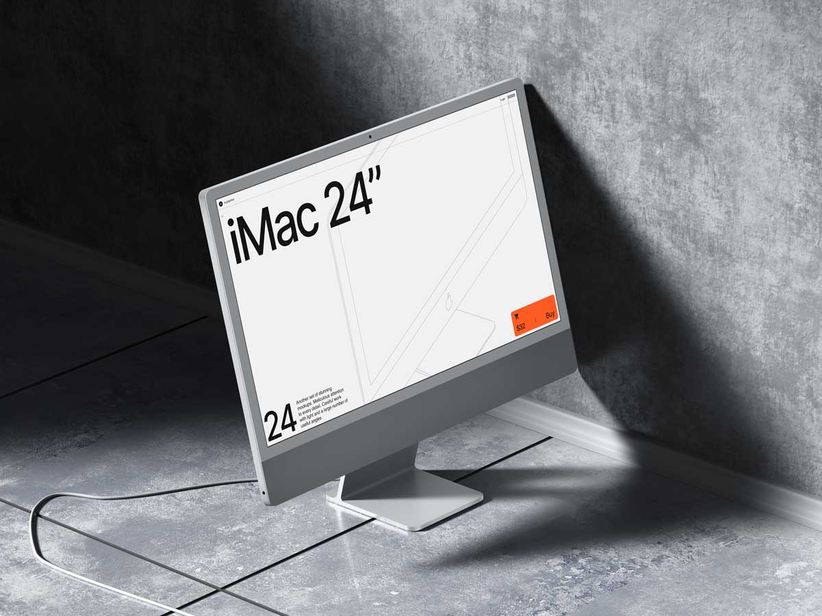 16款工业风混凝土背景苹果iMac 24寸一体机电脑屏幕演示PSD样机模板 G-Mockups: iMac 24 Inch_img_2