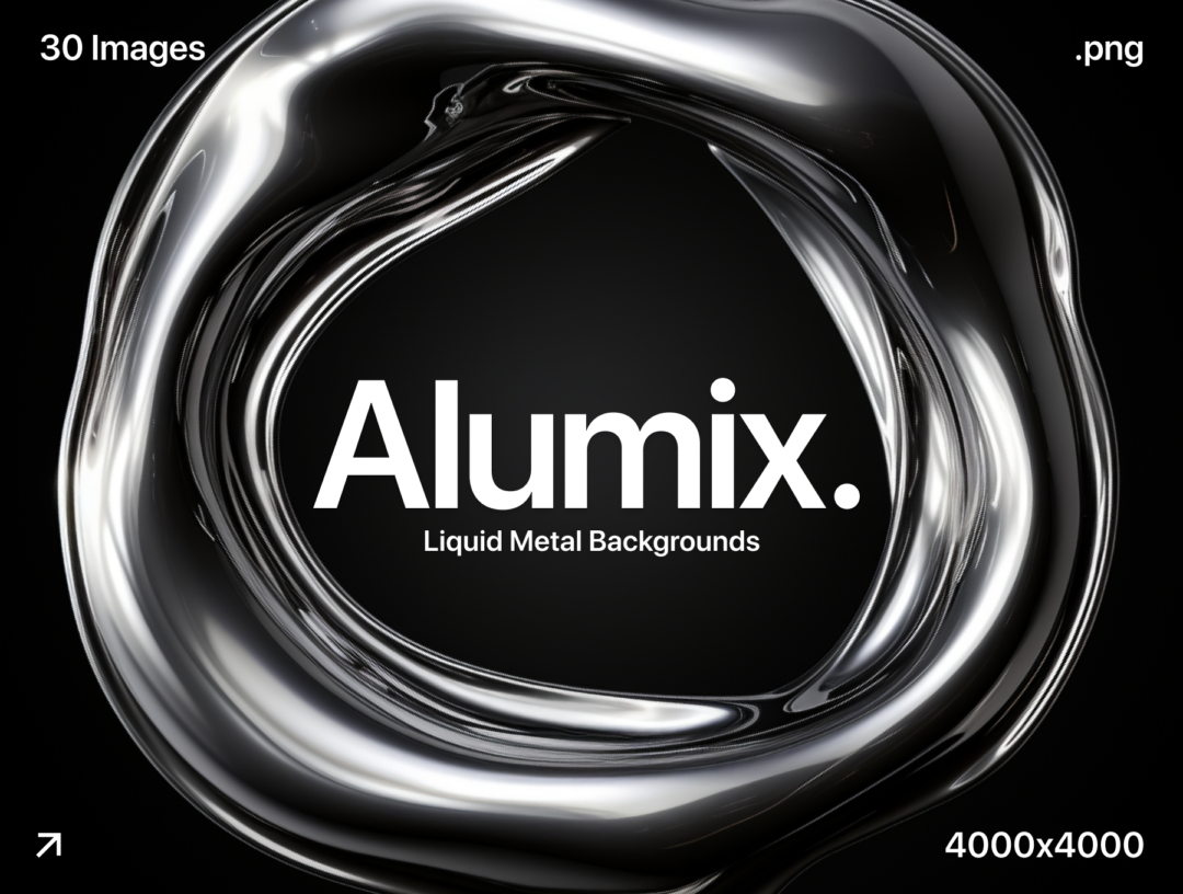 30款潮流液体金属镀铬3D立体抽象图形PNG免抠图设计素材 Alumix – Liquid Metal Backgrounds_img_3