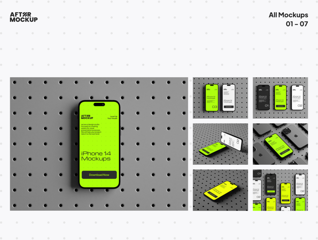 14款工业风带钉板背景苹果iPhone 15 Pro手机屏幕演示贴图PSD样机模板 iPhone Pegboard Mockups_img_3