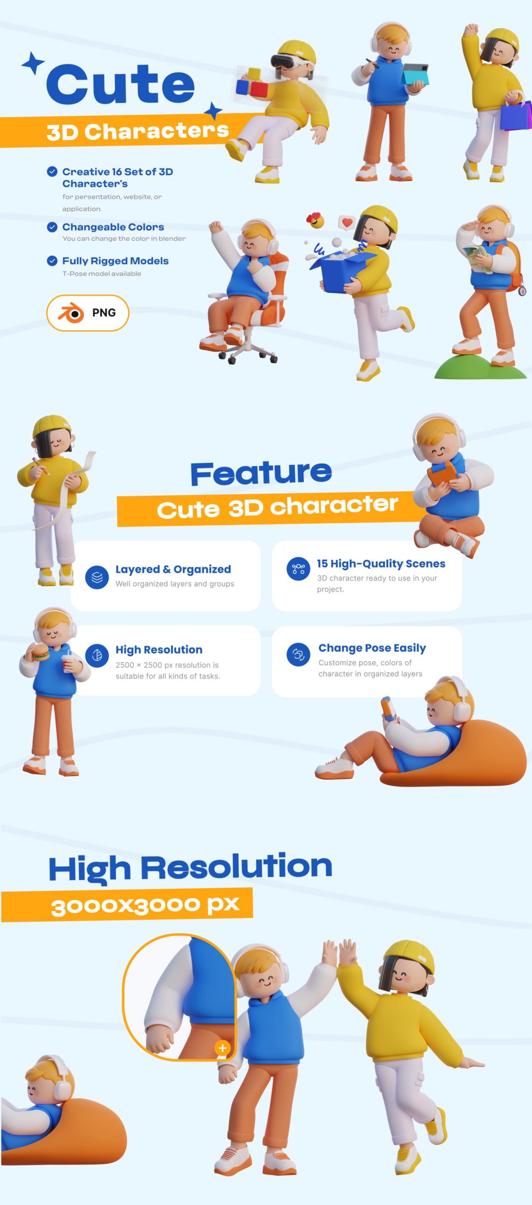 16款可爱卡通创意3D立体人物插图图标Icons设计素材包 Cute 3D characters_img_3