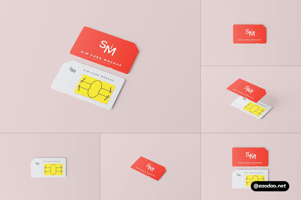 7款逼真电信移动联通SIM卡手机卡设计展示效果图PSD样机模板 Mobile SIM Card Mockups_img_2