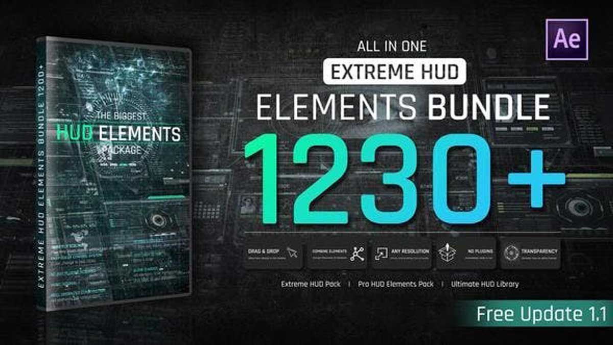 AE模板 1230组未来赛博朋克科技感HUD元素边框动画 Extreme HUD Elements Bundle 1200+ V2_img_2