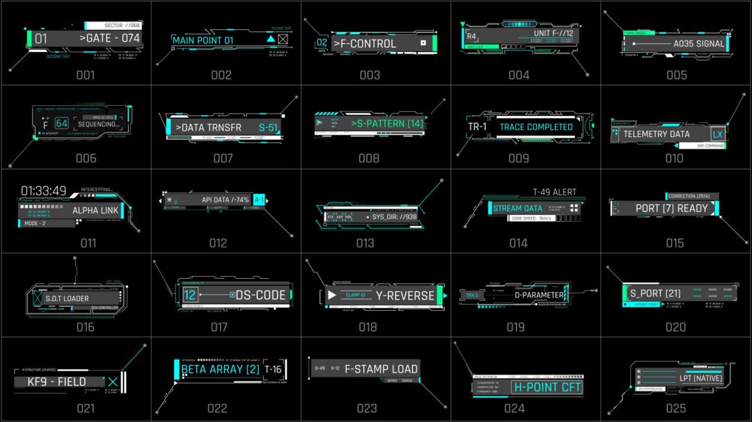 AE模板 1230组未来赛博朋克科技感HUD元素边框动画 Extreme HUD Elements Bundle 1200+ V2_img_3