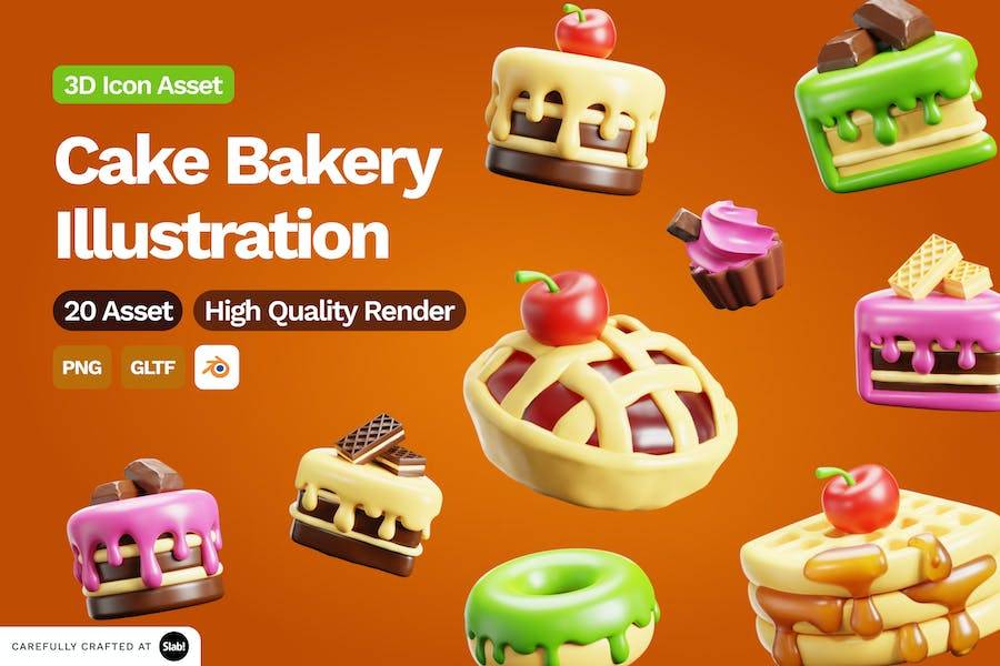 20款卡通质感蛋糕面包甜点插图3D图标Icons设计素材包 3D Cake Bakery Illustration_img_3