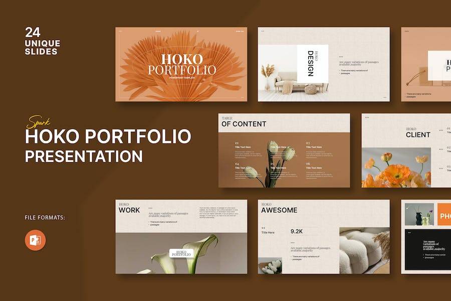 24页极简室内家居设计作品集简历图文排版设计PPT幻灯片模板 Hoko Portfolio PowerPoint Template_img_3