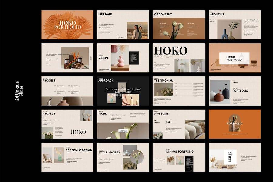 24页极简室内家居设计作品集简历图文排版设计PPT幻灯片模板 Hoko Portfolio PowerPoint Template_img_3