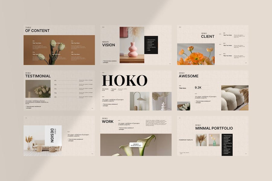 24页极简室内家居设计作品集简历图文排版设计PPT幻灯片模板 Hoko Portfolio PowerPoint Template_img_3