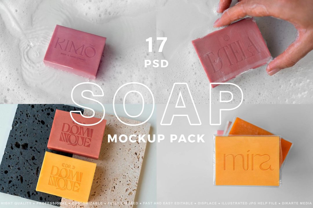 17款时尚压花手工肥皂香皂设计展示贴图PSD样机模板素材 Soap MockUps Pack_img_3