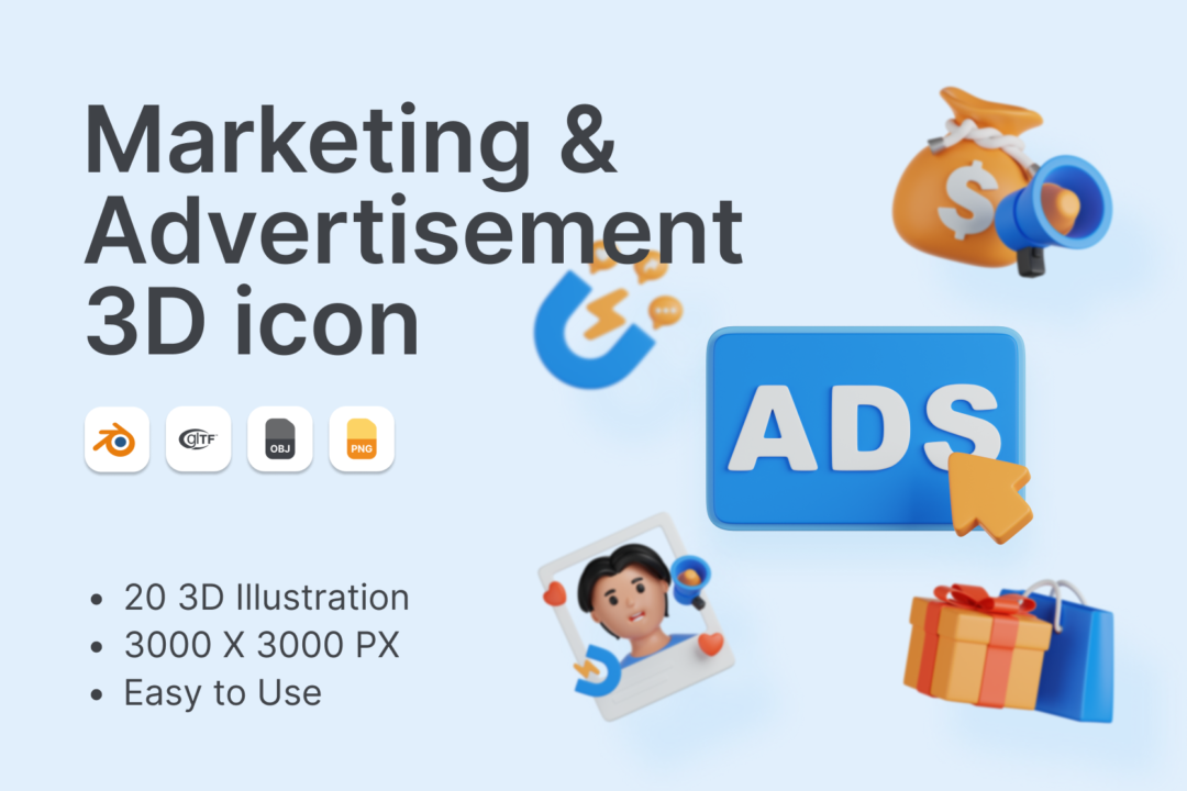 20款时尚电商网络广告营销3D立体图标Icons设计素材包 Marketing & Advertisement 3D Icons_img_3