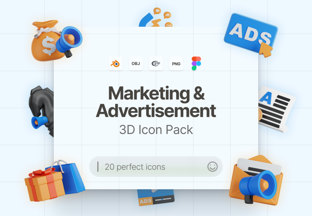 20款时尚电商网络广告营销3D立体图标Icons设计素材包 Marketing & Advertisement 3D Icons_img_3