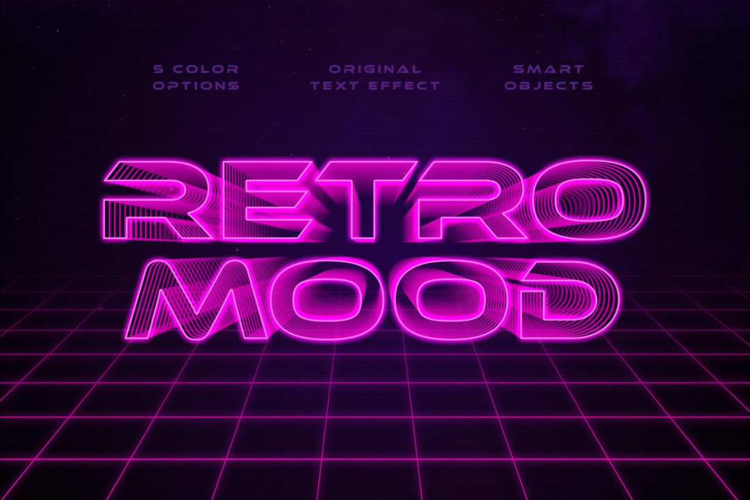 复古赛博朋克矩阵网格文本标题LOGO设计PS特效样机模板 Retro Wave Text Effects_img_3