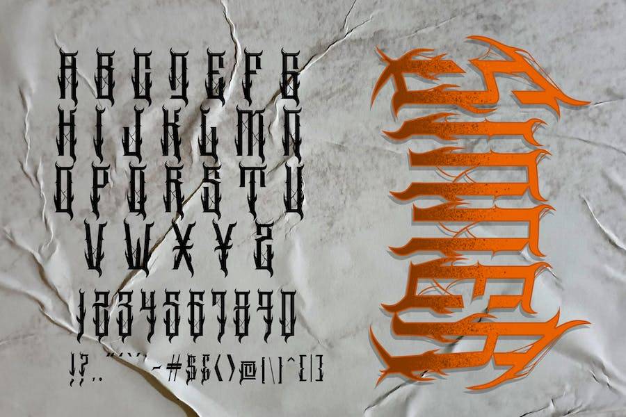 复古毛刺海报品牌徽标设计装饰英文字体安装包 Goreten Vintage Metal Horror Font_img_3