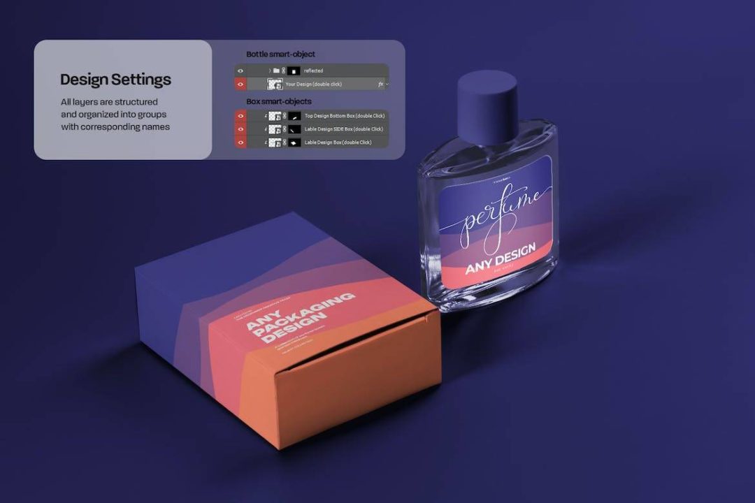 6款时尚香水玻璃瓶包装纸盒设计展示贴图PSD样机模板 6 Perfume Packaging Mockups. Box and Bottle_img_3