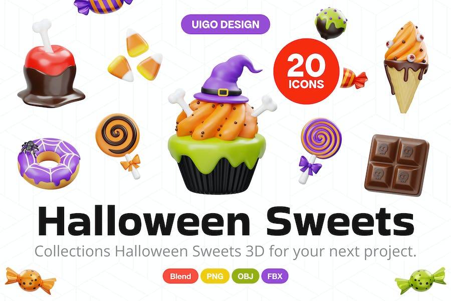 20款卡通万圣节糖果糕点巧克力插图3D图标Icons设计素材 Halloween Sweet Candy Food 3D Icon_img_3