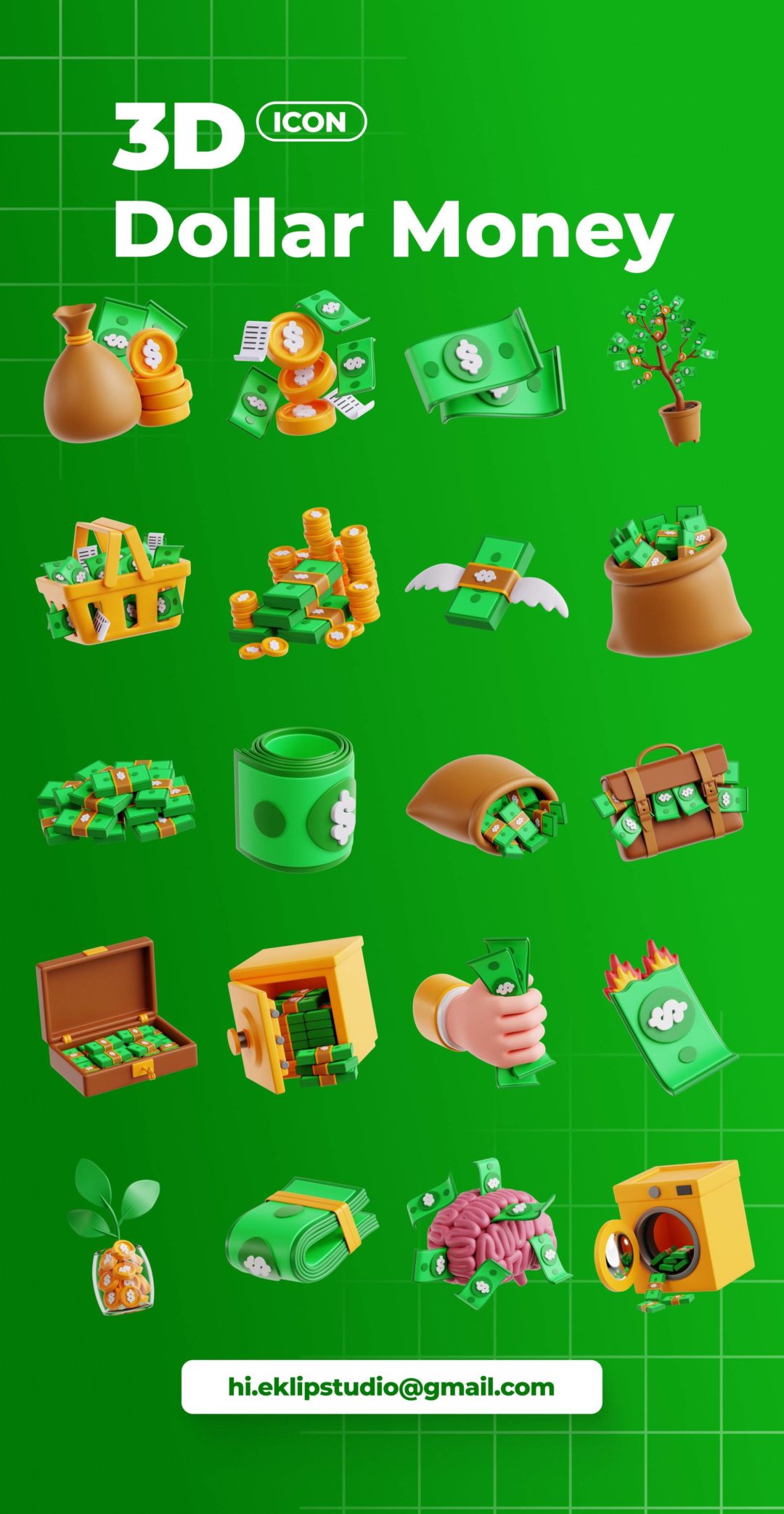 20款高清美钞美元纸币主题插图3D图标Icon设计素材 Dollar Money 3D Icon Set_img_3