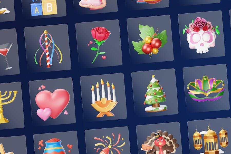 30款时尚圣诞节万圣节假日主题插图插画3D图标Icons设计素材包 3D Holiday Icons_img_3