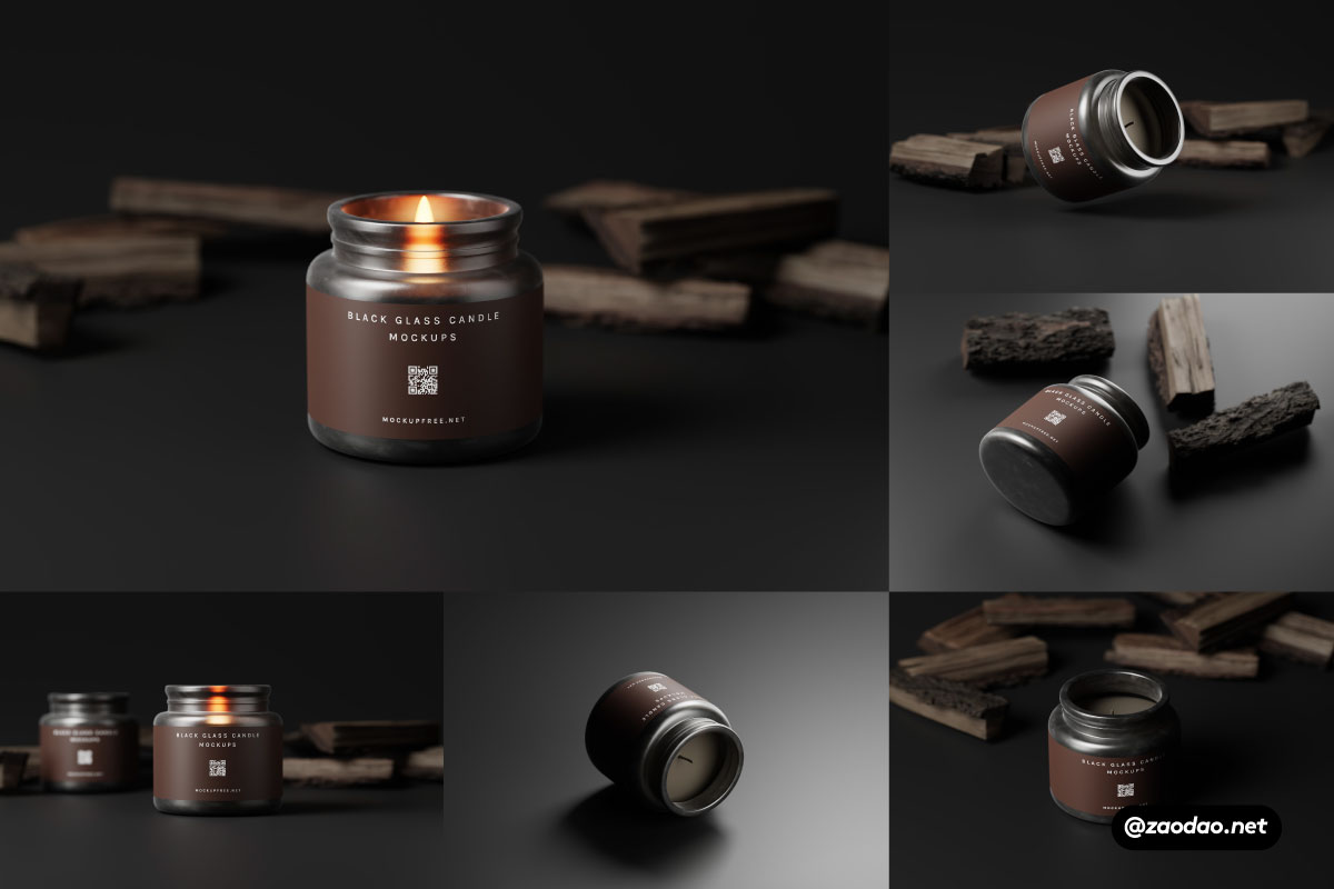 8款时尚黑色蜡烛香薰玻璃杯设计展示效果图PSD样机模板 Black Glass Candle Jar Mockups_img_2