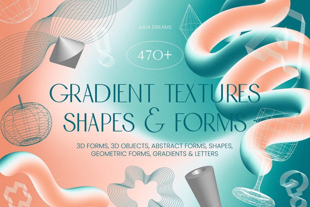 未来抽象3D几何波浪网格渐变背景Y2K复古图形AI矢量设计素材 Gradient Textures Shapes 3D Objects_img_3