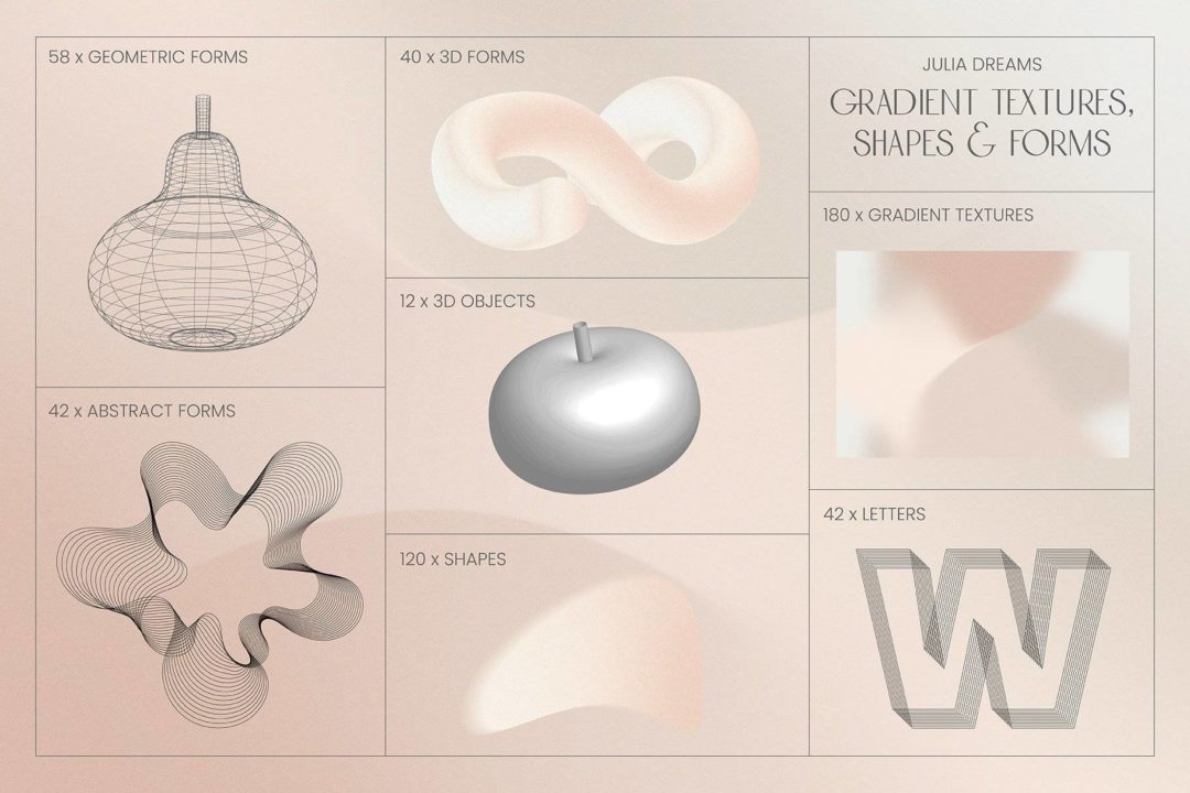 未来抽象3D几何波浪网格渐变背景Y2K复古图形AI矢量设计素材 Gradient Textures Shapes 3D Objects_img_3