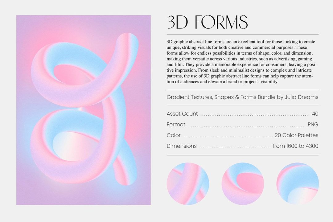 未来抽象3D几何波浪网格渐变背景Y2K复古图形AI矢量设计素材 Gradient Textures Shapes 3D Objects_img_3