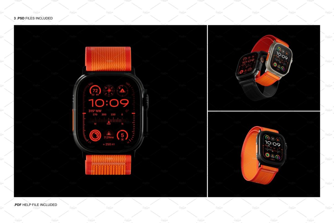 高级苹果智能手表iWatch屏幕演示贴图PSD样机模板素材 Watch Ultra Mockup_img_3