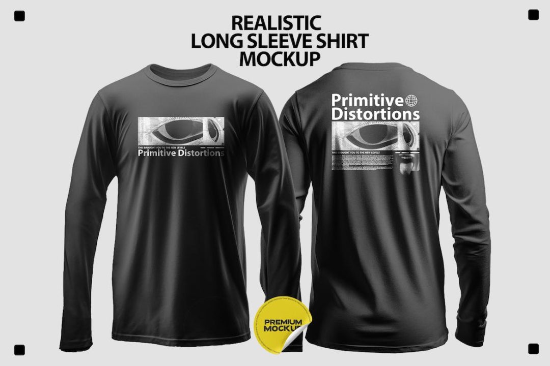 时尚逼真圆领长袖衬衫T恤印花图案设计PS智能贴图样机模板 Realistic Long Sleeve Shirt Mockup_img_3