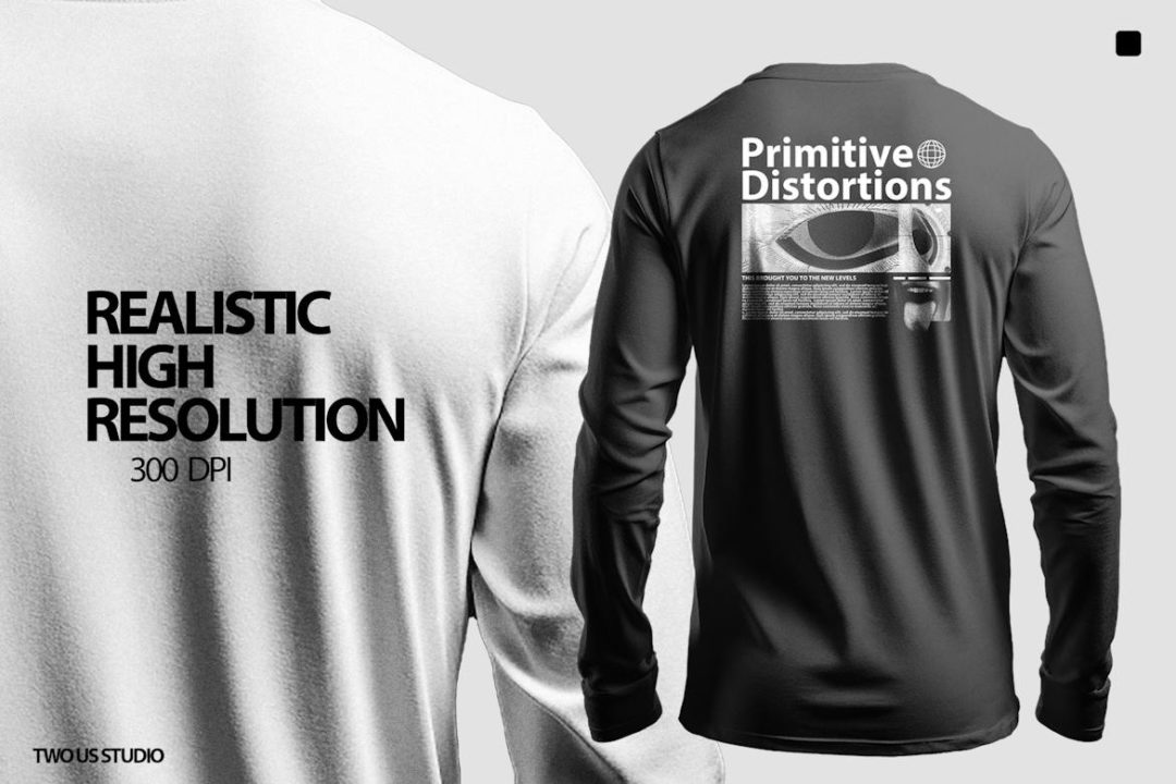 时尚逼真圆领长袖衬衫T恤印花图案设计PS智能贴图样机模板 Realistic Long Sleeve Shirt Mockup_img_3