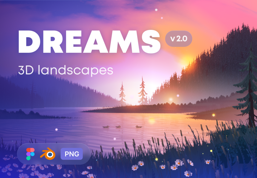 16款超清卡通梦幻风景景观Blender模型+PNG背景图片设计素材包 Dreams 2.0 - 3D Landscapes_img_3