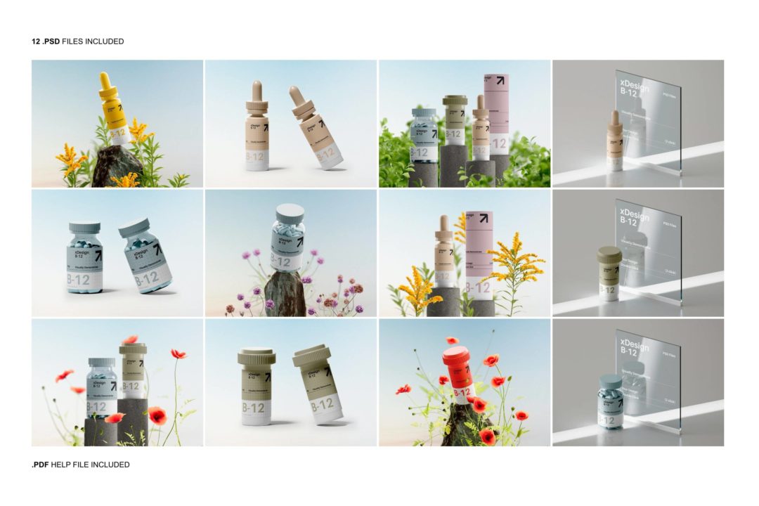 12款时尚高级药物胶囊滴管瓶包装瓶设计展示贴图PS样机模板 Medical Bottle Mockup Set_img_3