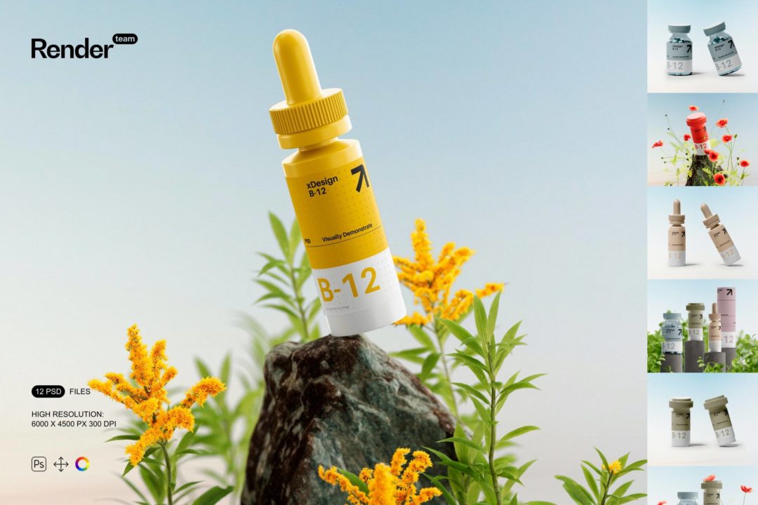 12款时尚高级药物胶囊滴管瓶包装瓶设计展示贴图PS样机模板 Medical Bottle Mockup Set_img_3