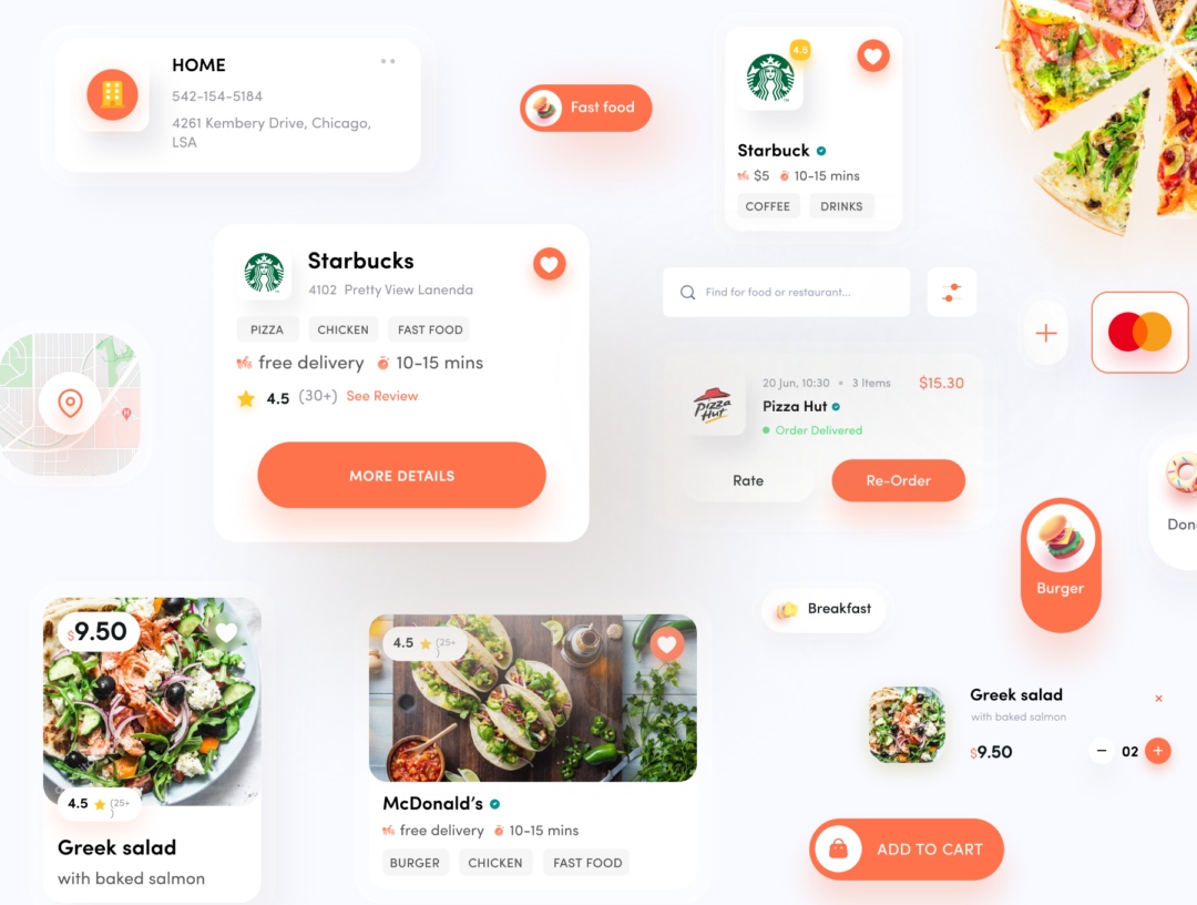 70+屏时尚外卖送餐在线订餐APP界面设计UI套件模板 Food Hub UI Kit_img_3