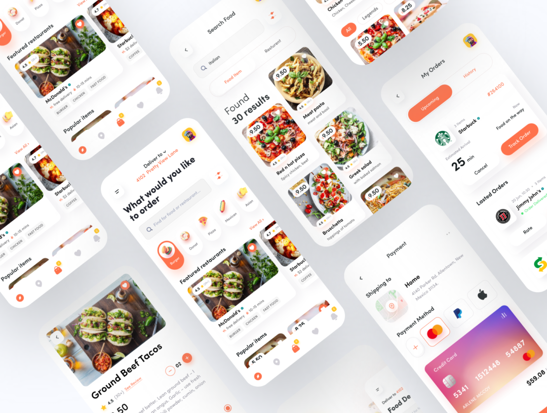 70+屏时尚外卖送餐在线订餐APP界面设计UI套件模板 Food Hub UI Kit_img_3