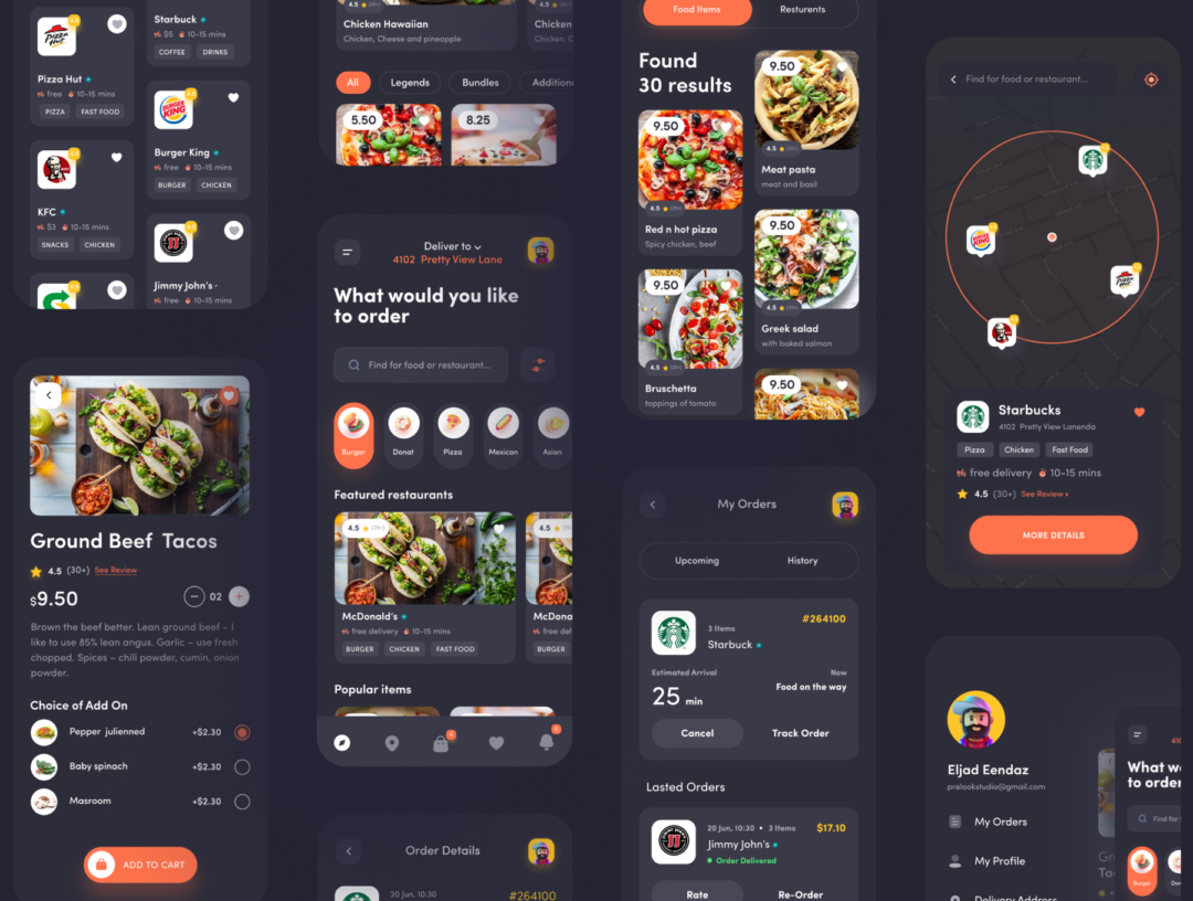 70+屏时尚外卖送餐在线订餐APP界面设计UI套件模板 Food Hub UI Kit_img_3