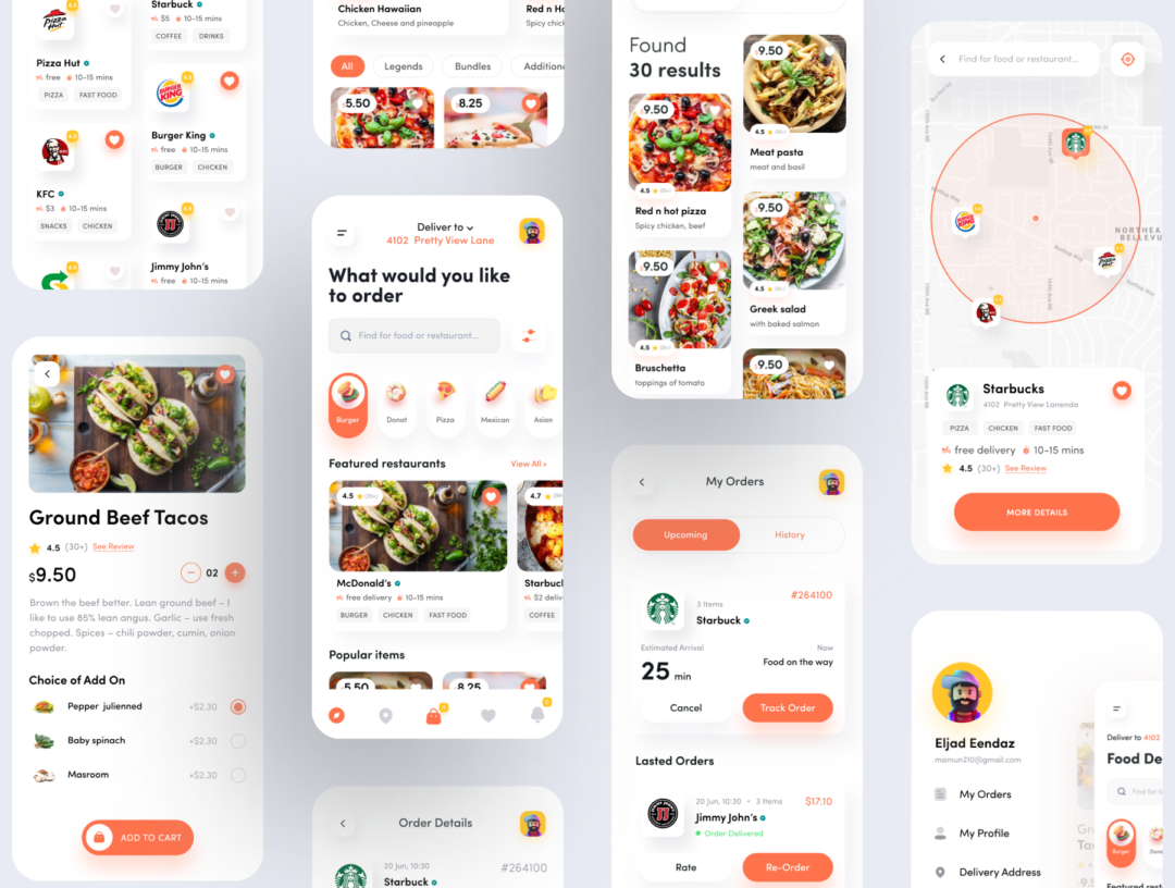 70+屏时尚外卖送餐在线订餐APP界面设计UI套件模板 Food Hub UI Kit_img_3