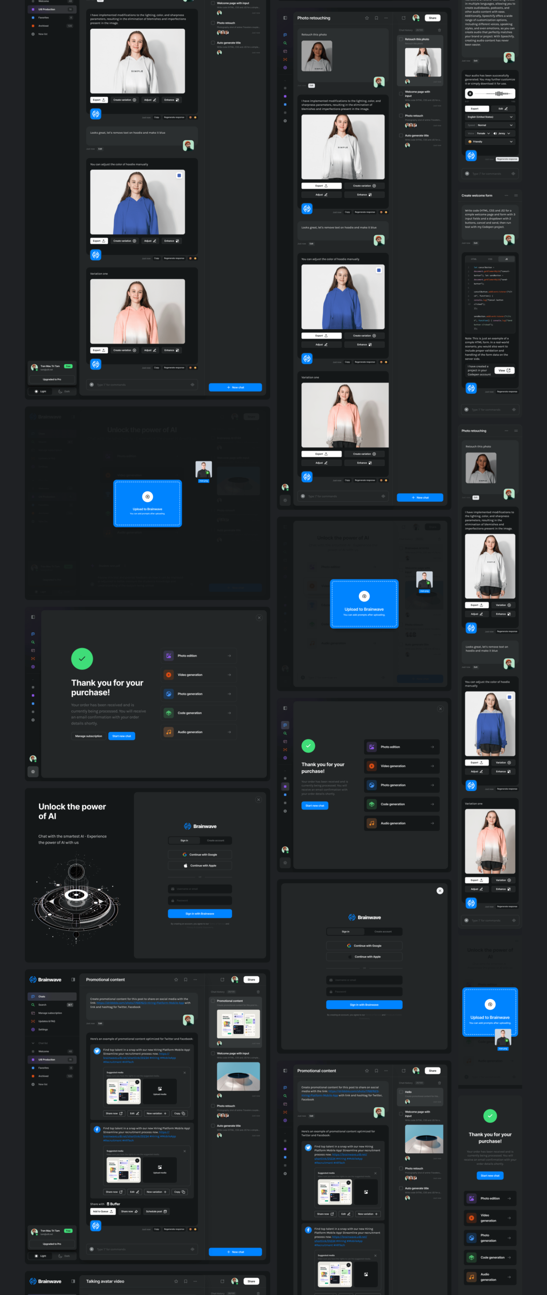 588屏创意AI智能聊天机器人ChatGPT界面设计UI套件+代码模板 Brainwave - AI UI Kit_img_3