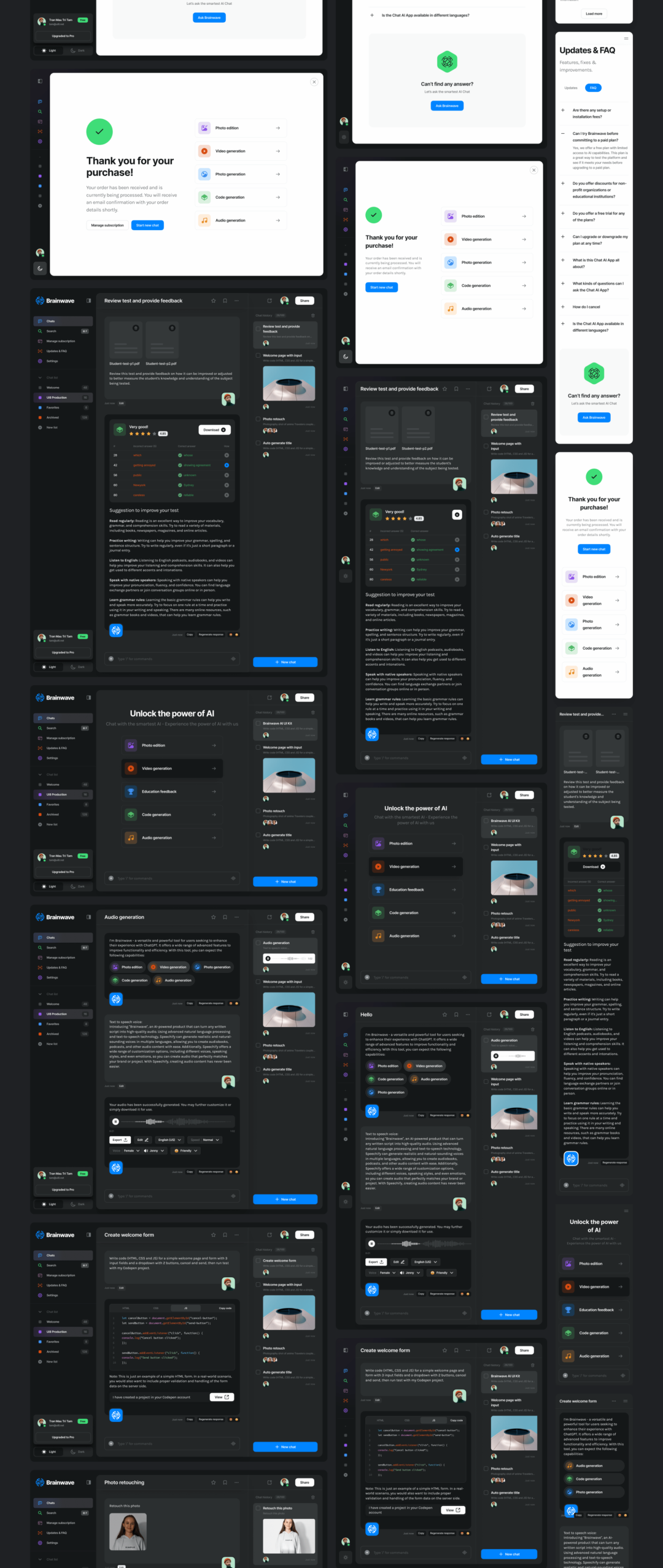 588屏创意AI智能聊天机器人ChatGPT界面设计UI套件+代码模板 Brainwave - AI UI Kit_img_3